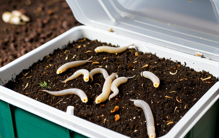 A close-up, professional macro photograph of active compost worms (Eisenia fetida) diligently working within a transparent section of a clean, compact worm bin. The worms are shown amidst a rich mixture of organic materials like shredded cardboard, coffee grounds, and visible vegetable peels, illustrating their essential role as natural recyclers. The scene is well-lit with soft, natural light, highlighting the intricate details of the worms and the ongoing composting process. The image conveys a sense of quiet efficiency, natural transformation, and ecological balance. perfect anatomy, correct proportions, natural pose, well-formed worm bodies, natural body proportions, professional photography, high quality, safe for work, appropriate content, fully clothed, modest, family-friendly.